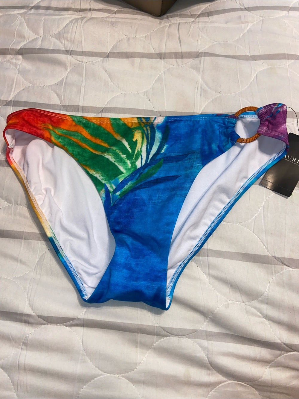 LAUREN HAWAIIAN PRINT SIDE RING BOTTOMS NWT Turquoise & Orange